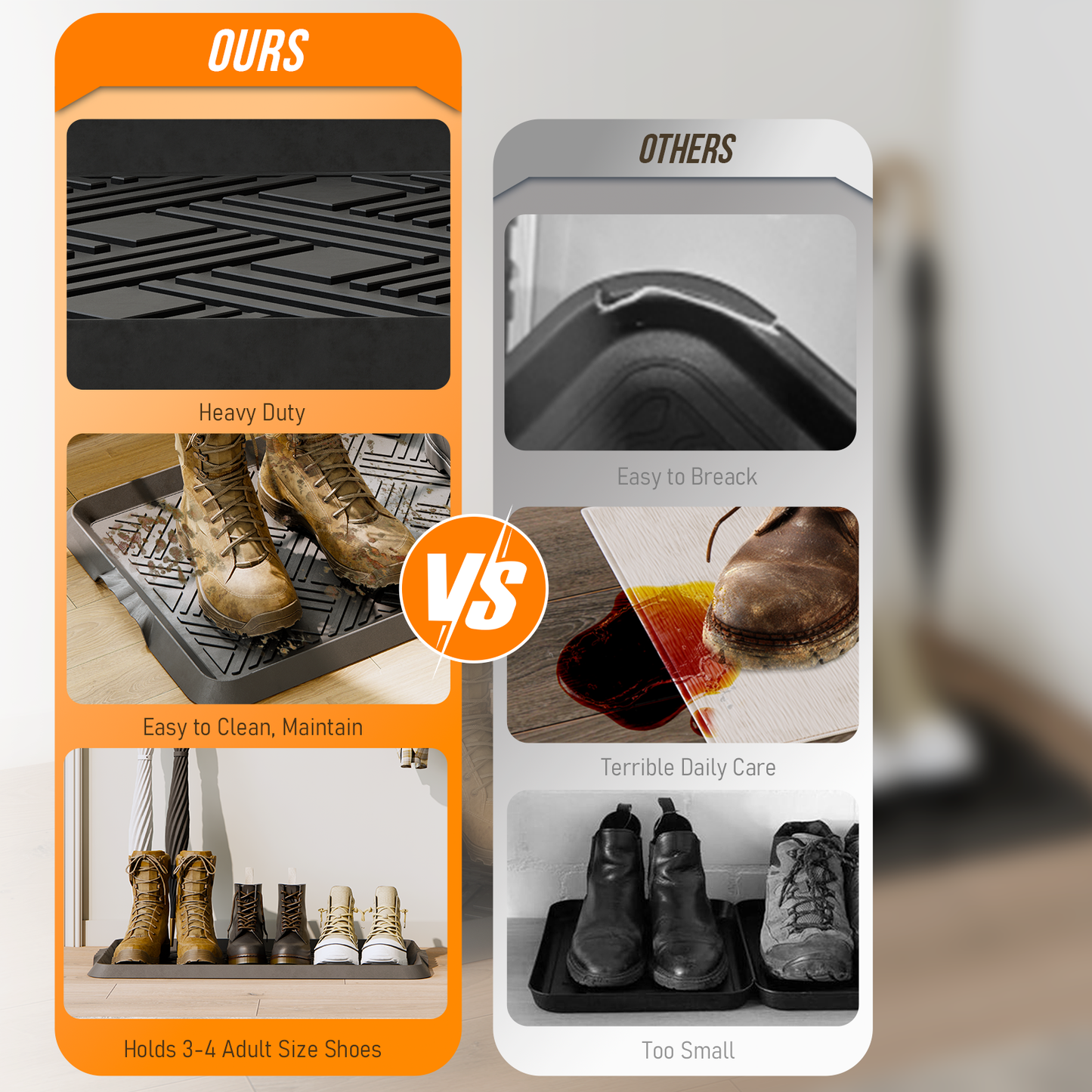 Rubber Boot Tray, Shoe Trays for Entryway with Raised Edge