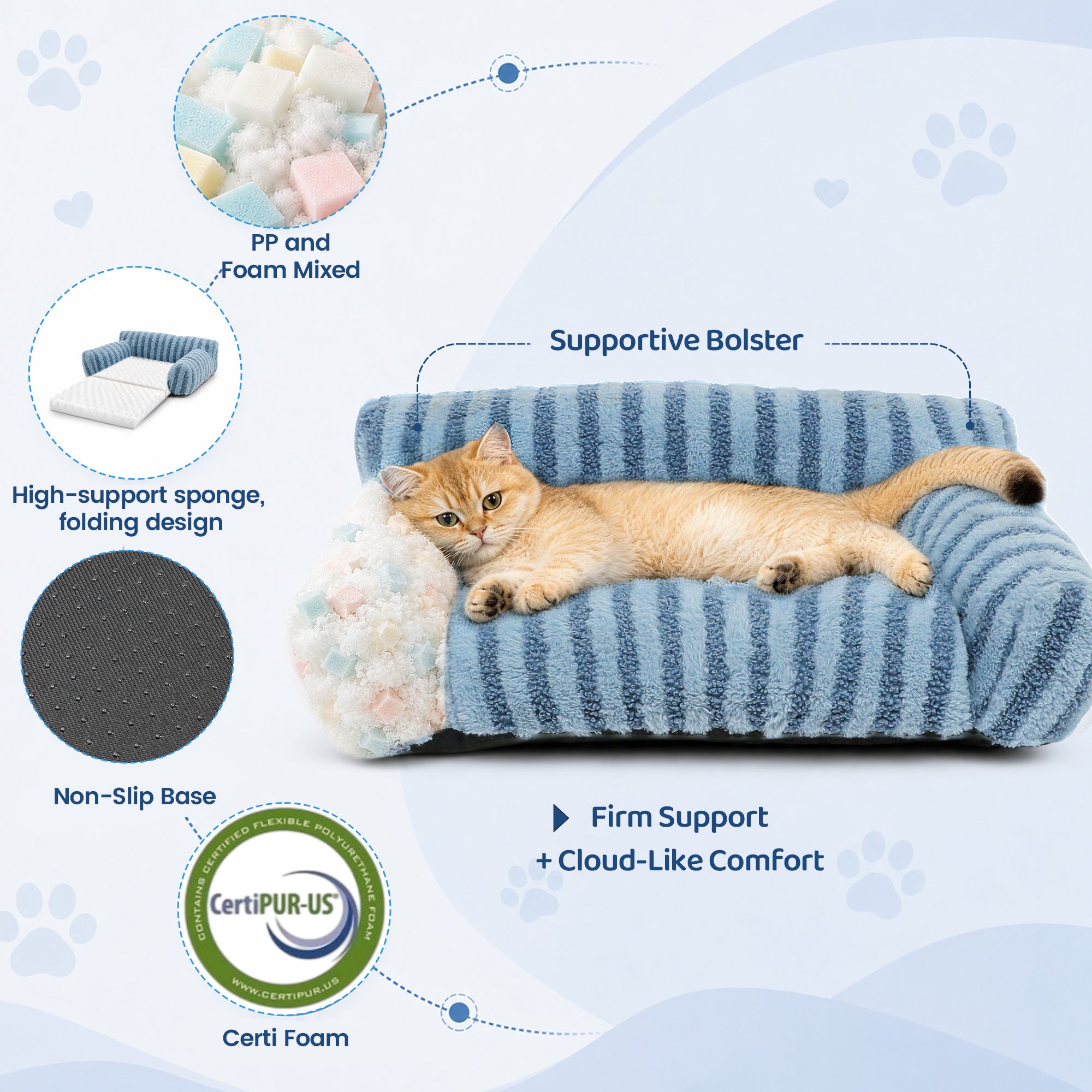 Foldable Plush Pet Sofa Bed for Dogs & Cats – Cozy Bolster, Washable Removable Cover