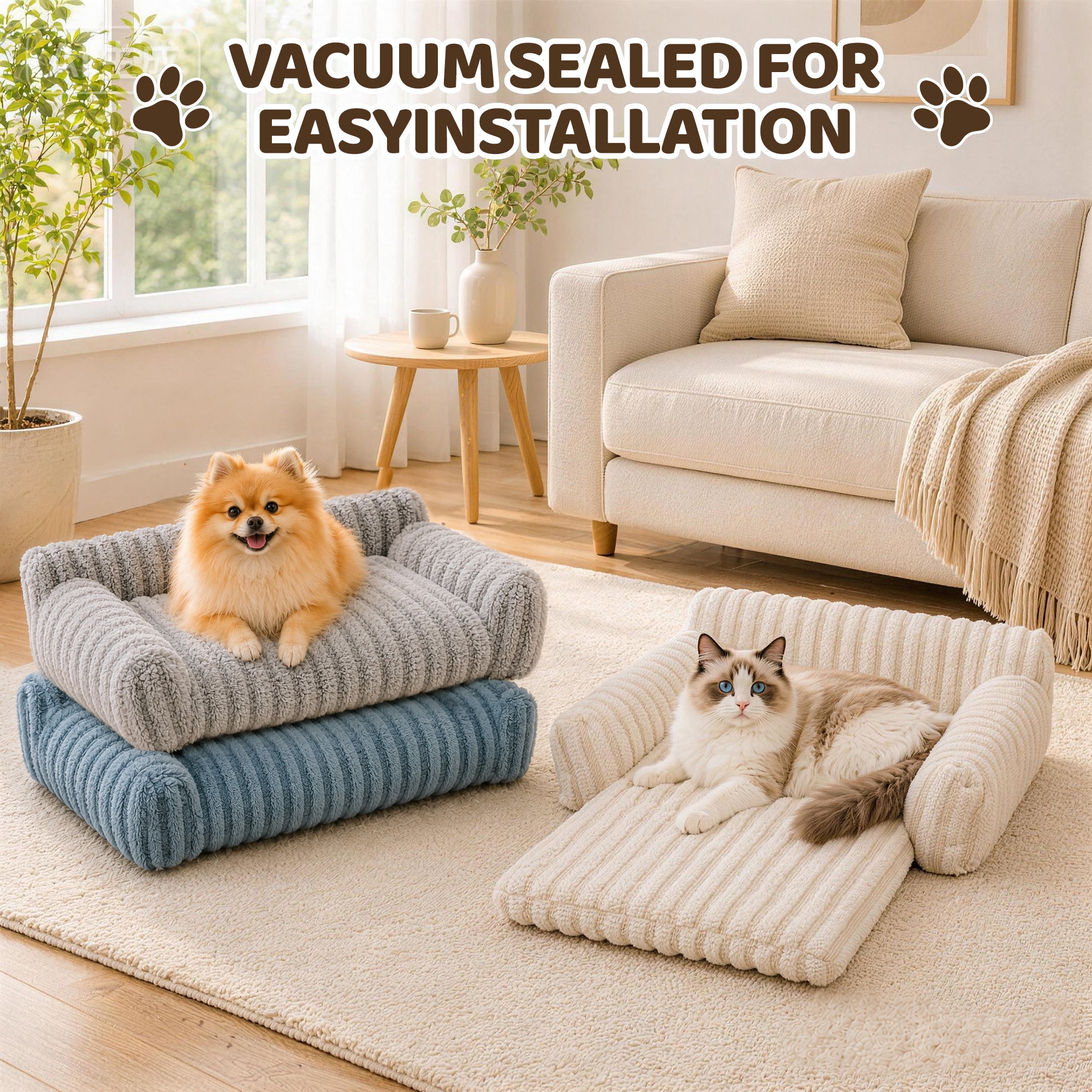 Foldable Plush Pet Sofa Bed for Dogs & Cats – Cozy Bolster, Washable Removable Cover