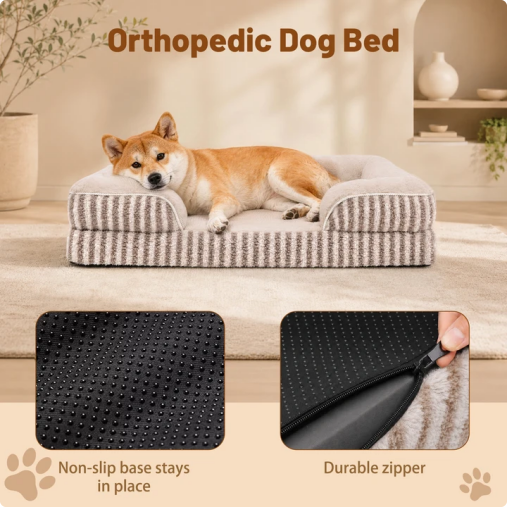 LFC PETS Orthopedic Memory Foam Bolster Dog Bed with Removable Washable Cover