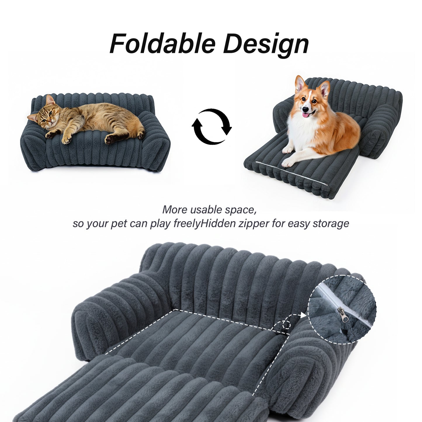 Foldable Couch Dog & Cat Bed with Removable Cover