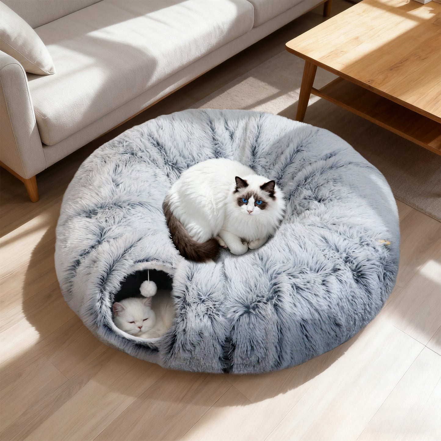 2-in-1 Foldable Cat Tunnel Bed Cave