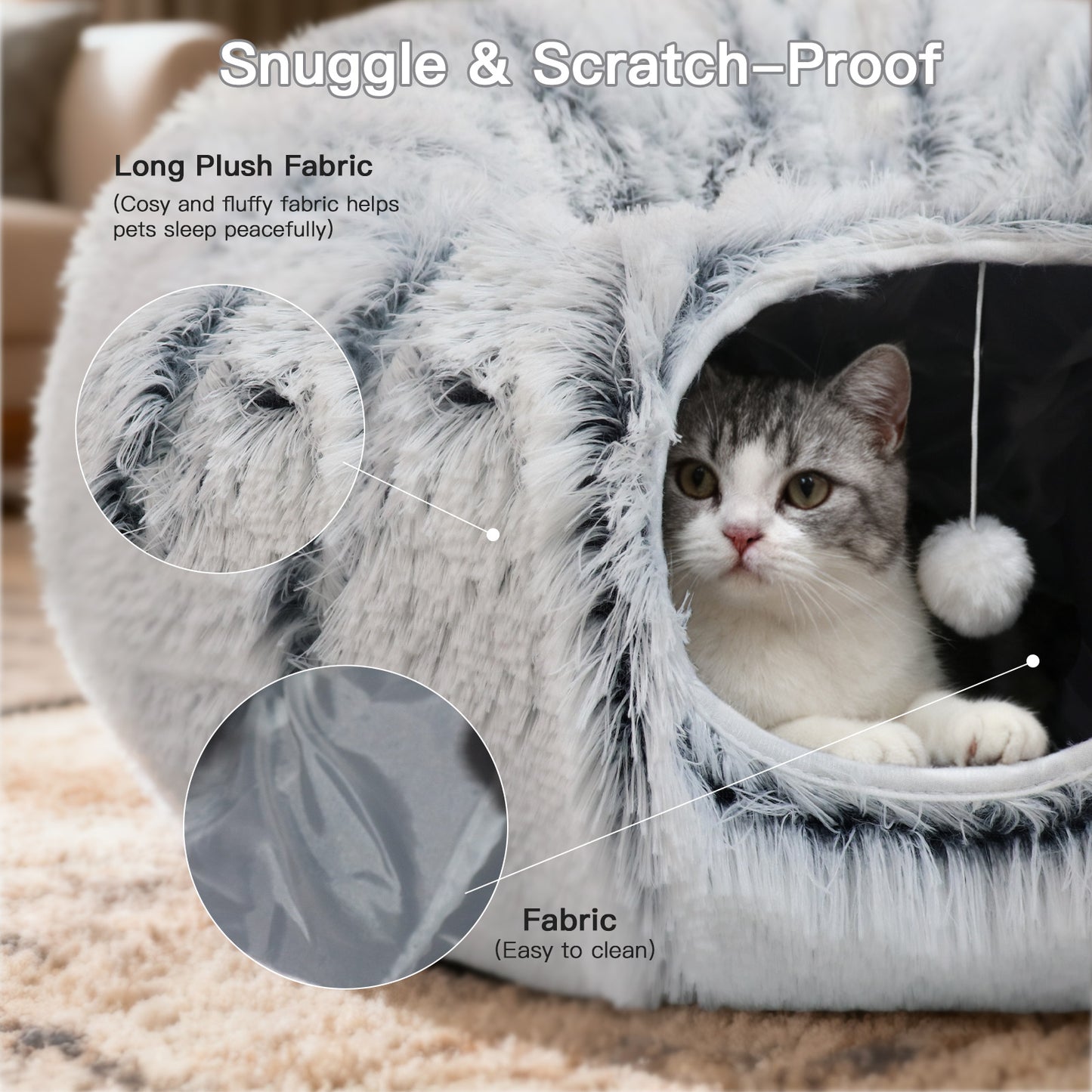 2-in-1 Foldable Cat Tunnel Bed Cave