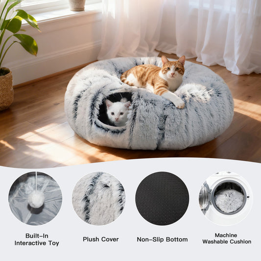 2-in-1 Foldable Cat Tunnel Bed Cave
