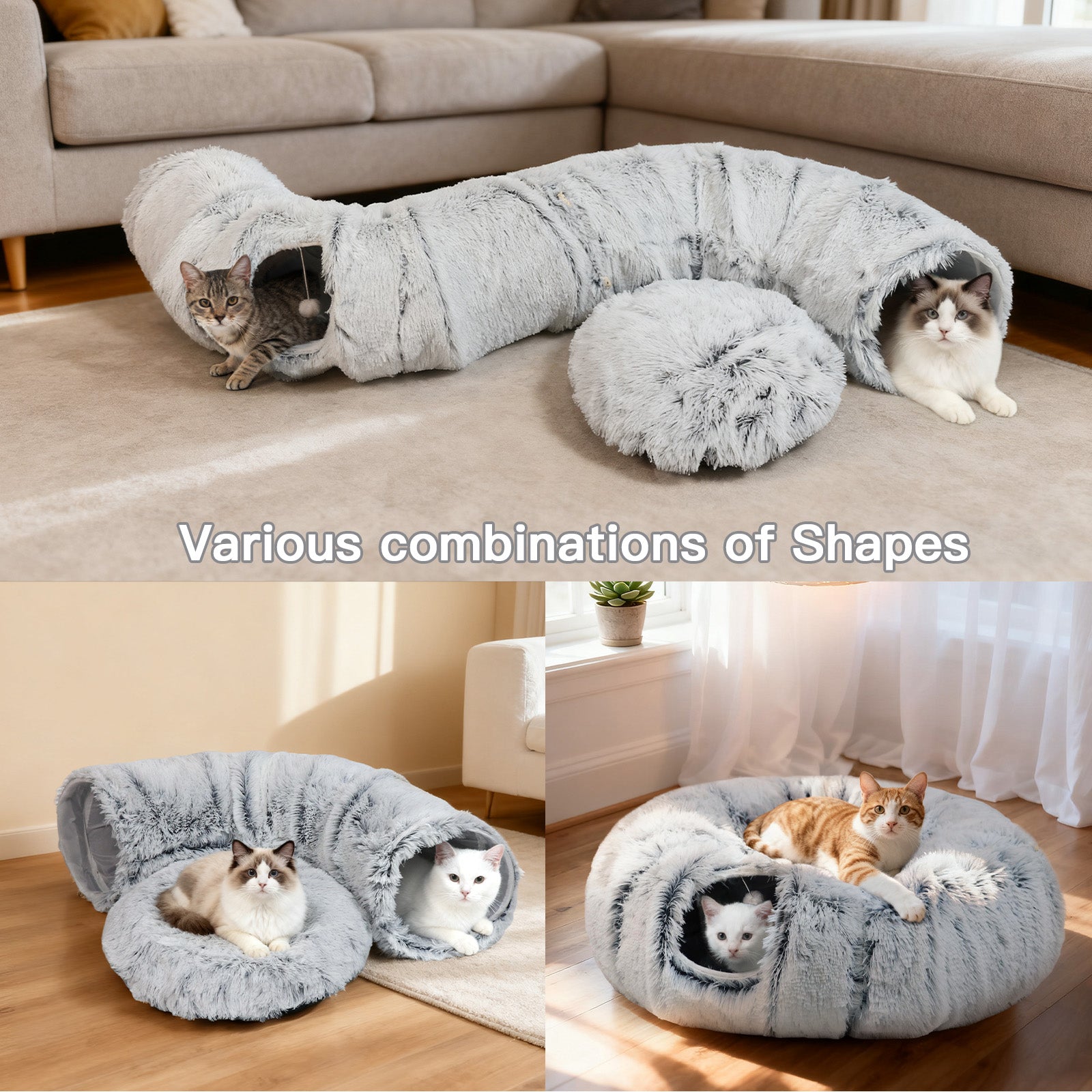 2-in-1 Foldable Cat Tunnel Bed Cave