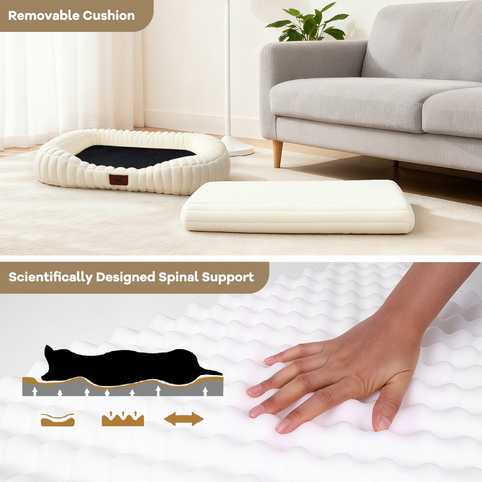 Washable Bolster Dog & Cat Bed with Removable Inner Cushion