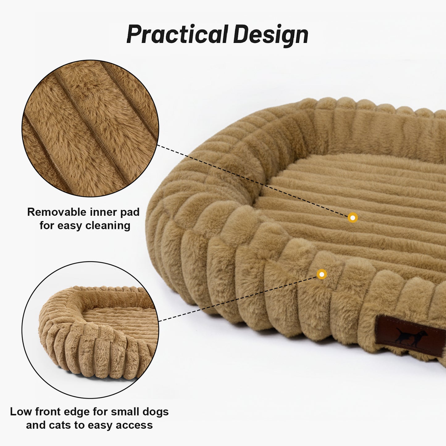 Washable Bolster Dog & Cat Bed with Removable Inner Cushion