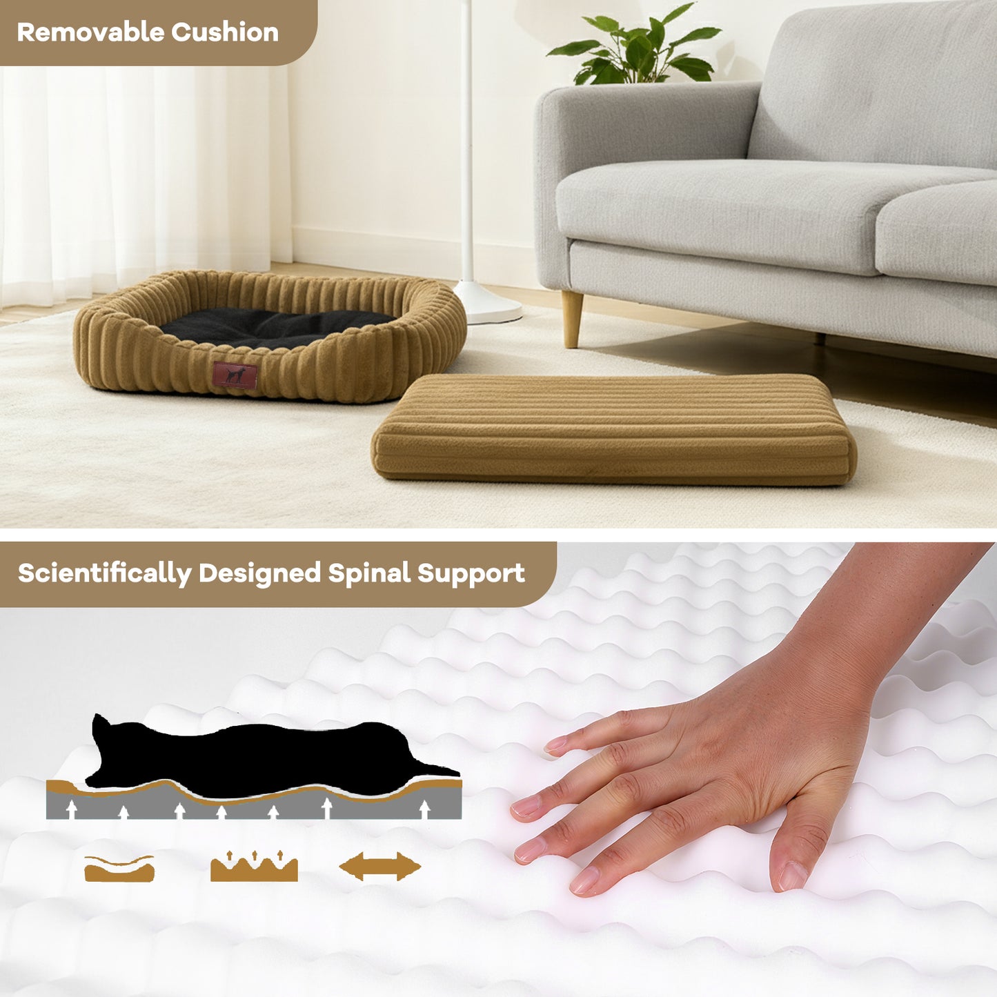 Washable Bolster Dog & Cat Bed with Removable Inner Cushion