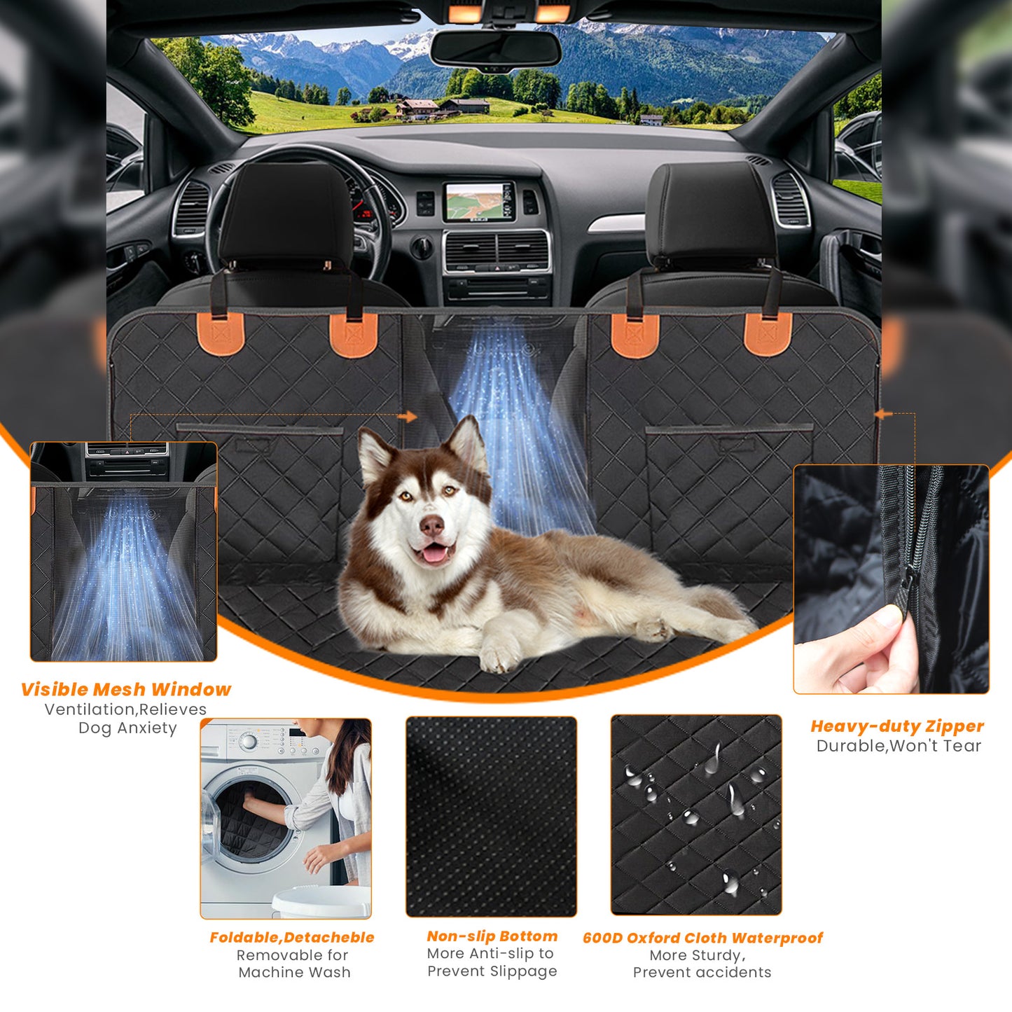 Water-resistant Back Seat Extender for Dog Car Seat Cover
