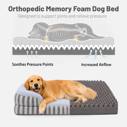 LFC PETS Orthopedic Memory Foam Bolster Dog Bed with Removable Washable Cover