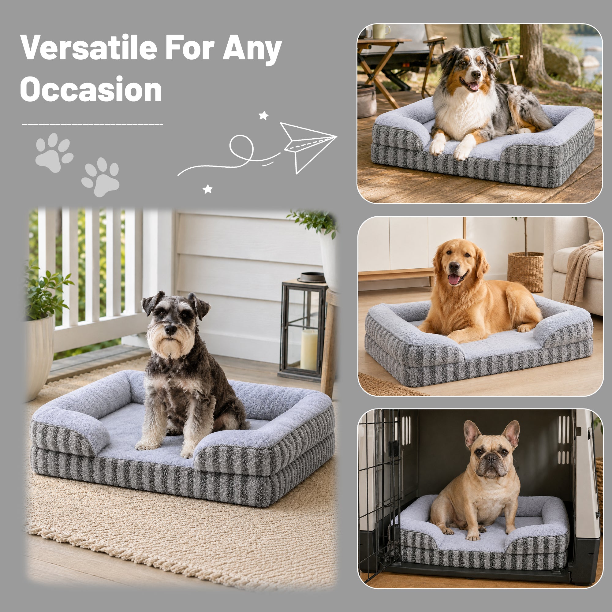 LFC PETS Orthopedic Memory Foam Bolster Dog Bed with Removable Washable Cover