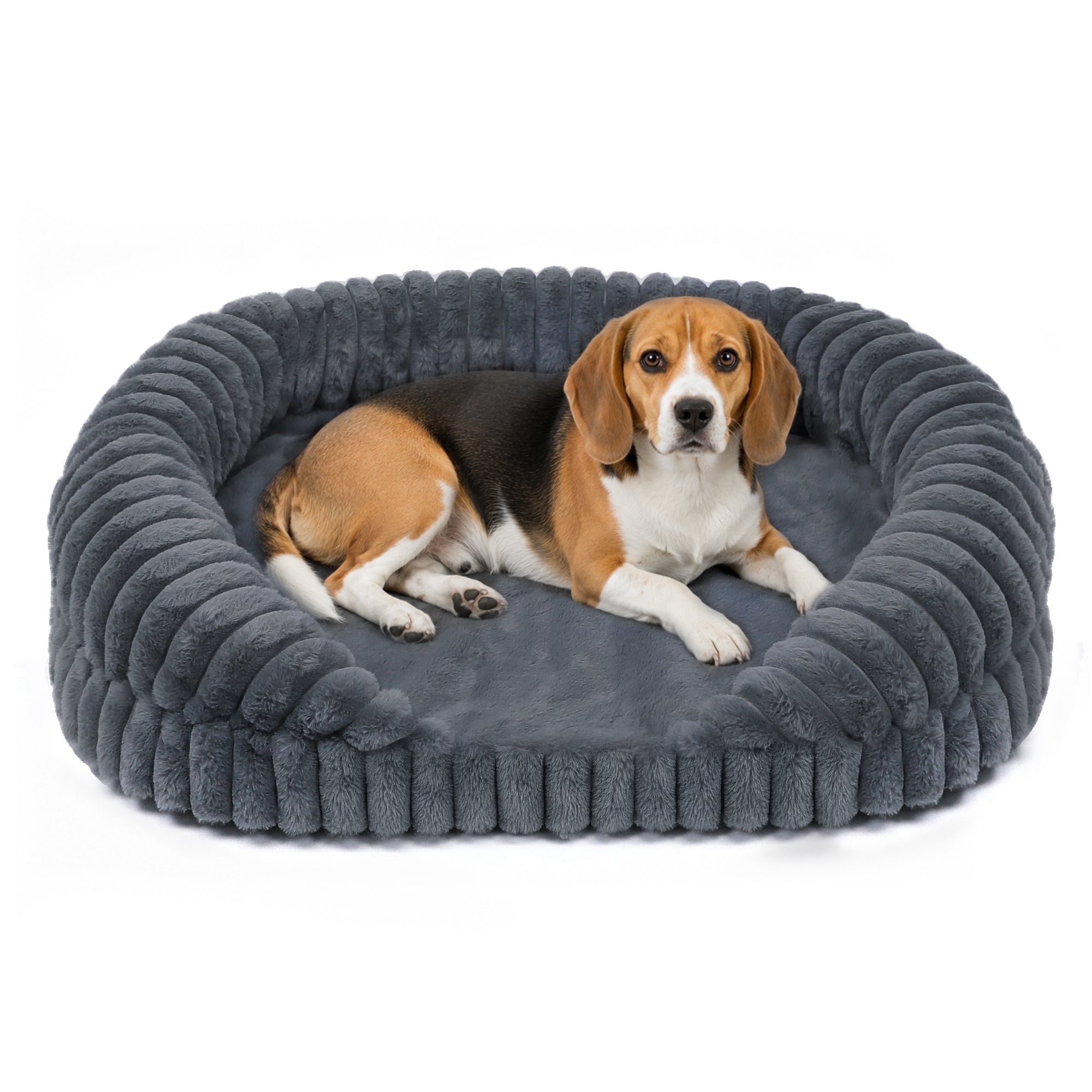 LFC PETS Croissant-Shaped Calming Bolster Dog & Cat Bed with Removable Washable Cover
