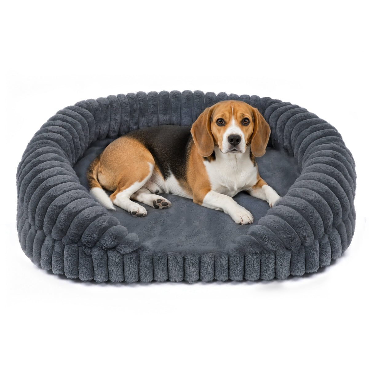 LFC PETS Croissant-Shaped Calming Bolster Dog & Cat Bed with Removable Washable Cover