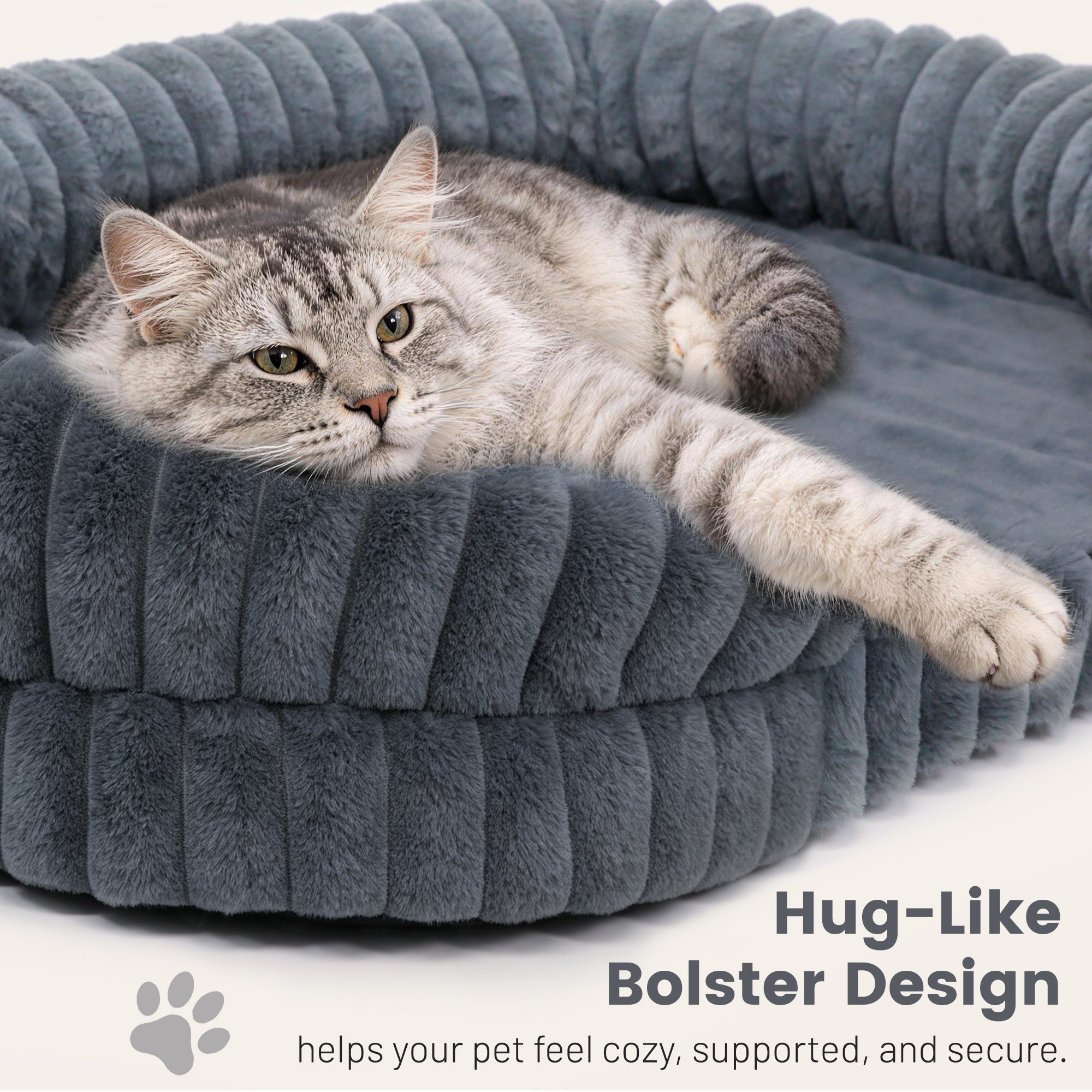 LFC PETS Croissant-Shaped Calming Bolster Dog & Cat Bed with Removable Washable Cover