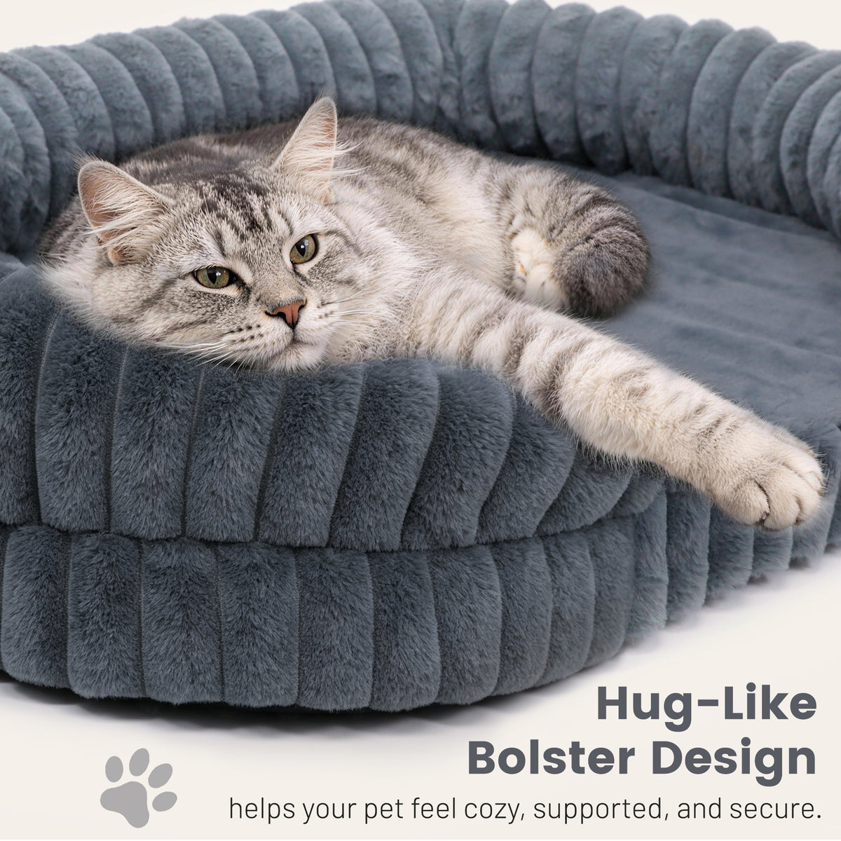 LFC PETS Croissant-Shaped Calming Bolster Dog & Cat Bed with Removable Washable Cover