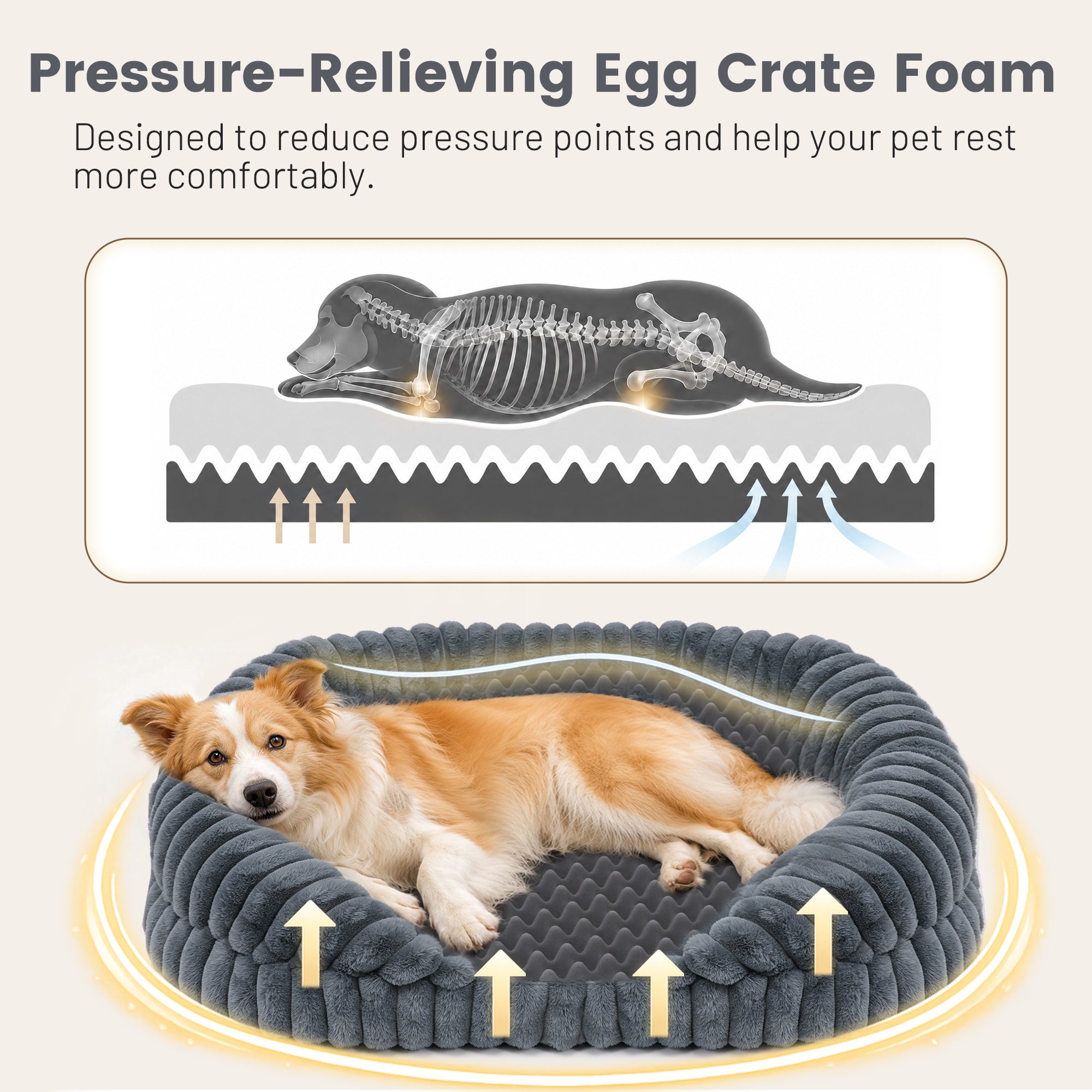 LFC PETS Croissant-Shaped Calming Bolster Dog & Cat Bed with Removable Washable Cover