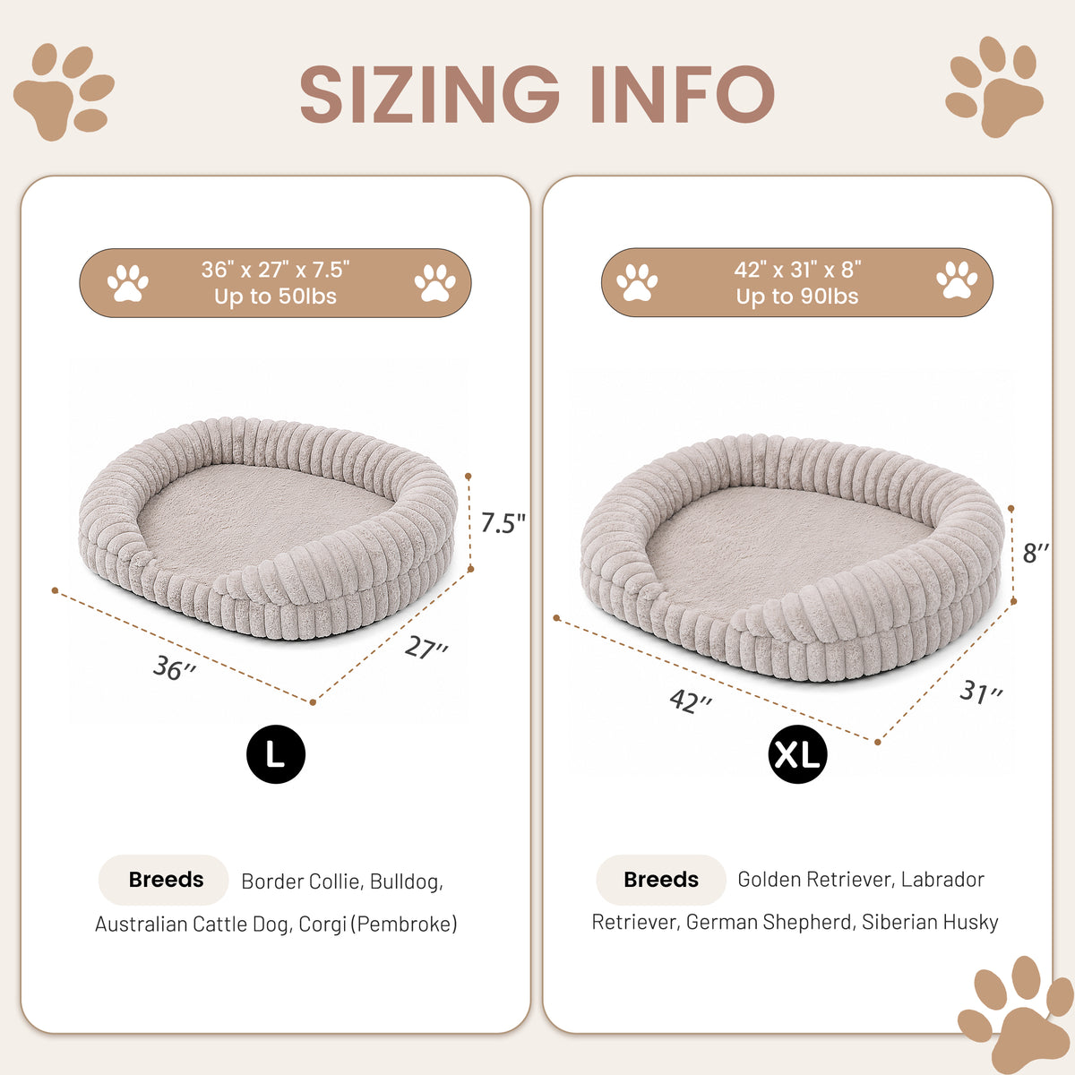 LFC PETS Croissant-Shaped Calming Bolster Dog & Cat Bed with Removable Washable Cover