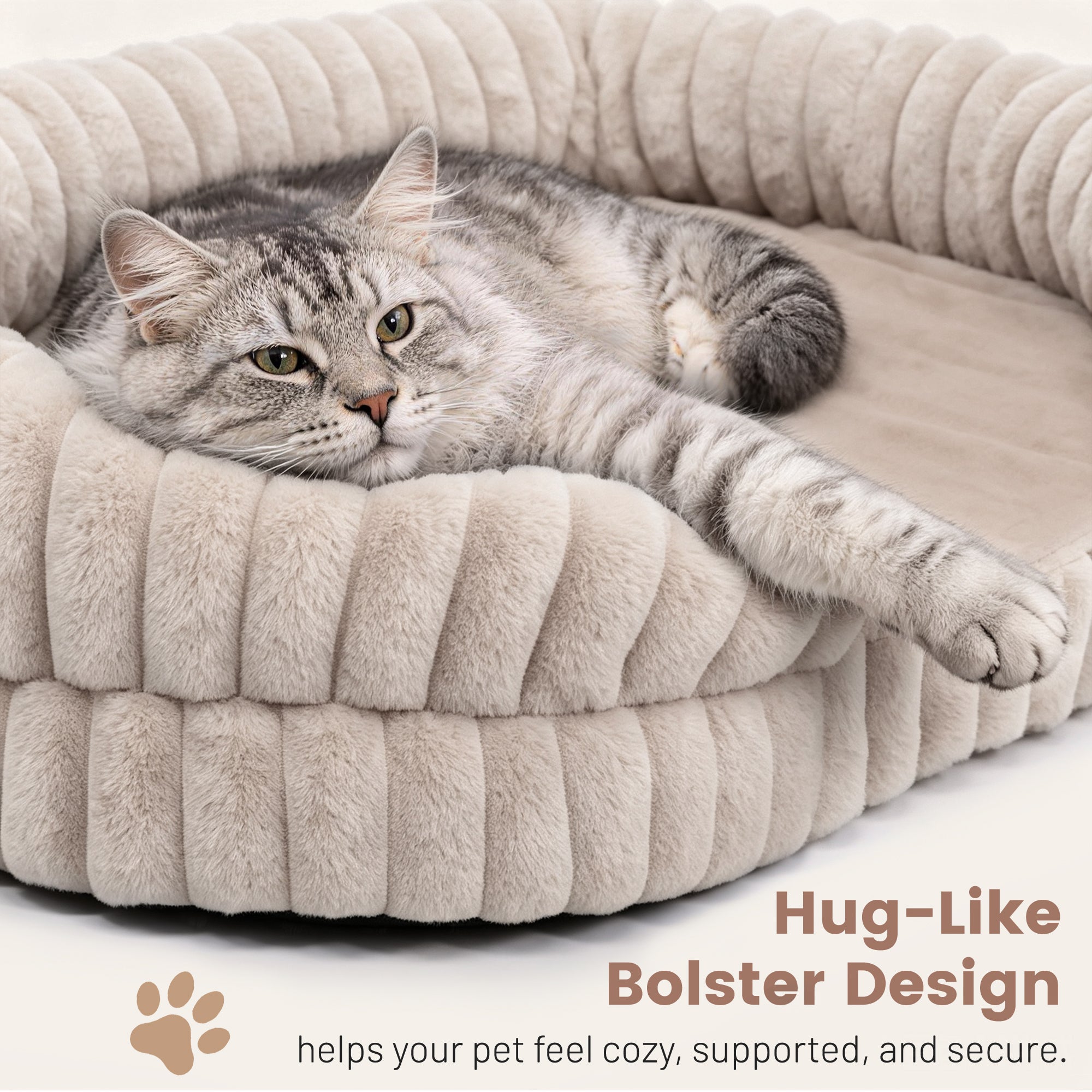 LFC PETS Croissant-Shaped Calming Bolster Dog & Cat Bed with Removable Washable Cover