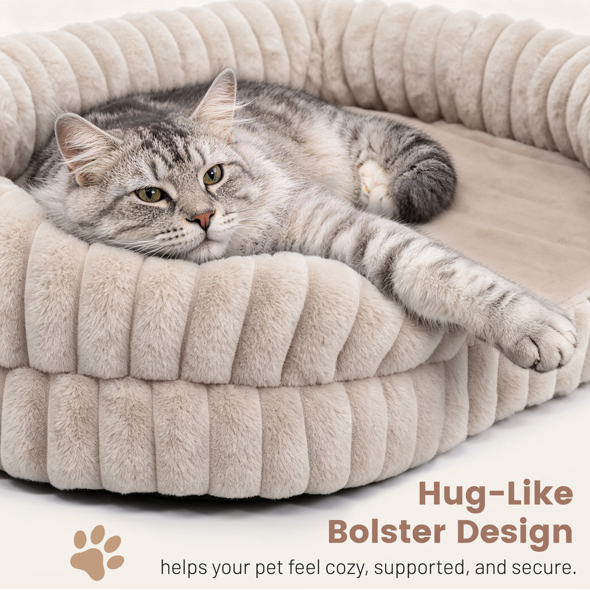 LFC PETS Croissant-Shaped Calming Bolster Dog & Cat Bed with Removable Washable Cover