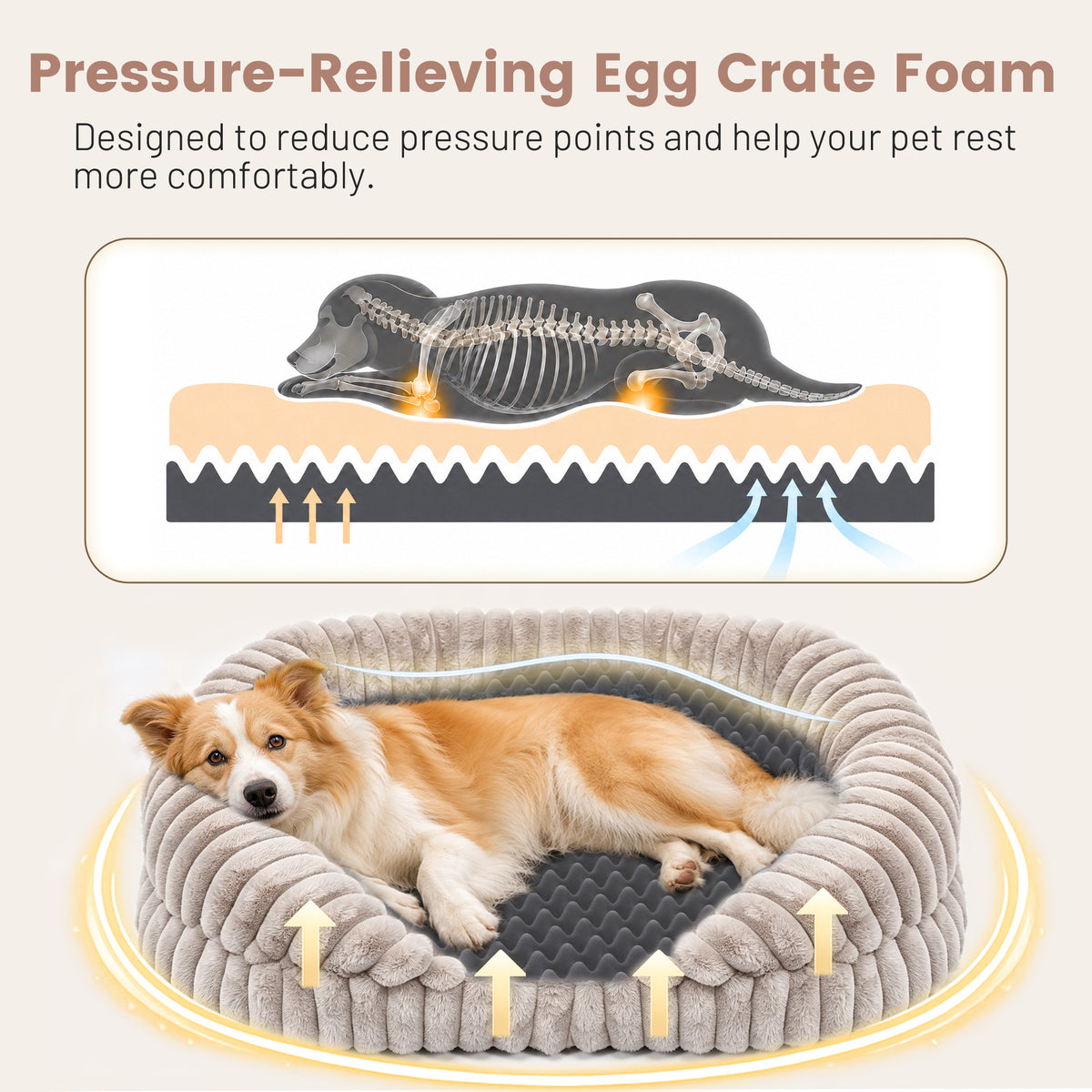 LFC PETS Croissant-Shaped Calming Bolster Dog & Cat Bed with Removable Washable Cover