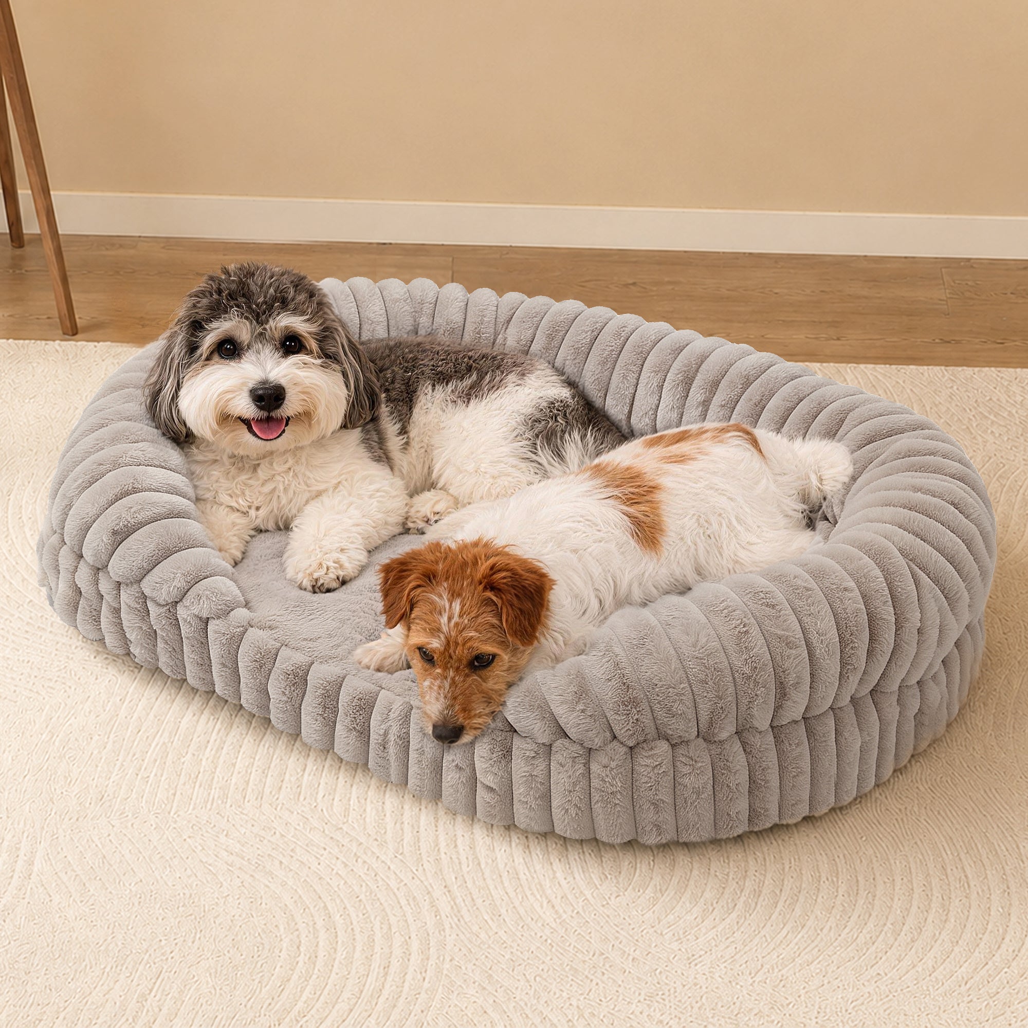 LFC PETS Croissant-Shaped Calming Bolster Dog & Cat Bed with Removable Washable Cover