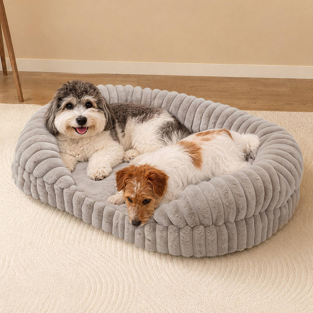 LFC PETS Croissant-Shaped Calming Bolster Dog & Cat Bed with Removable Washable Cover