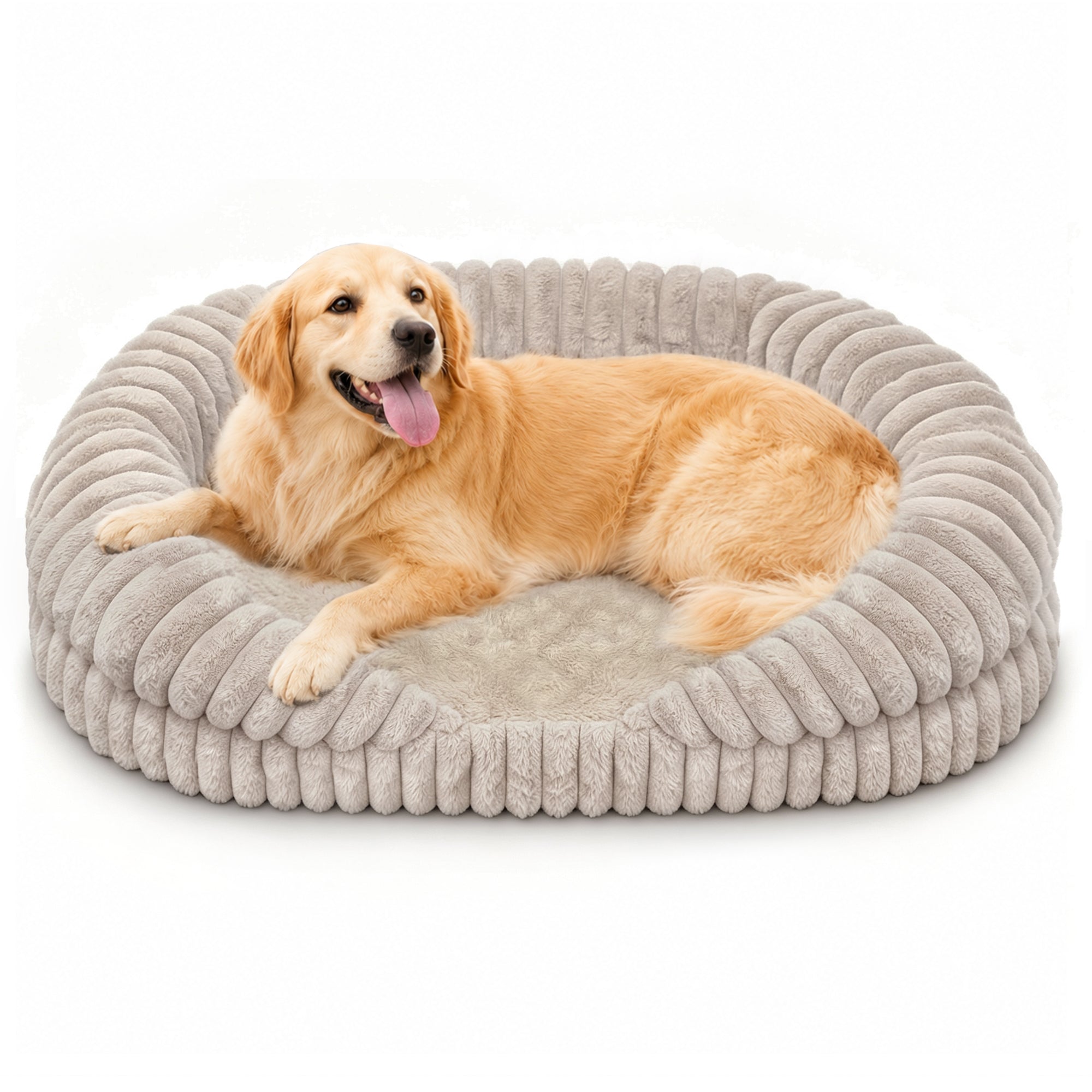 LFC PETS Croissant-Shaped Calming Bolster Dog & Cat Bed with Removable Washable Cover