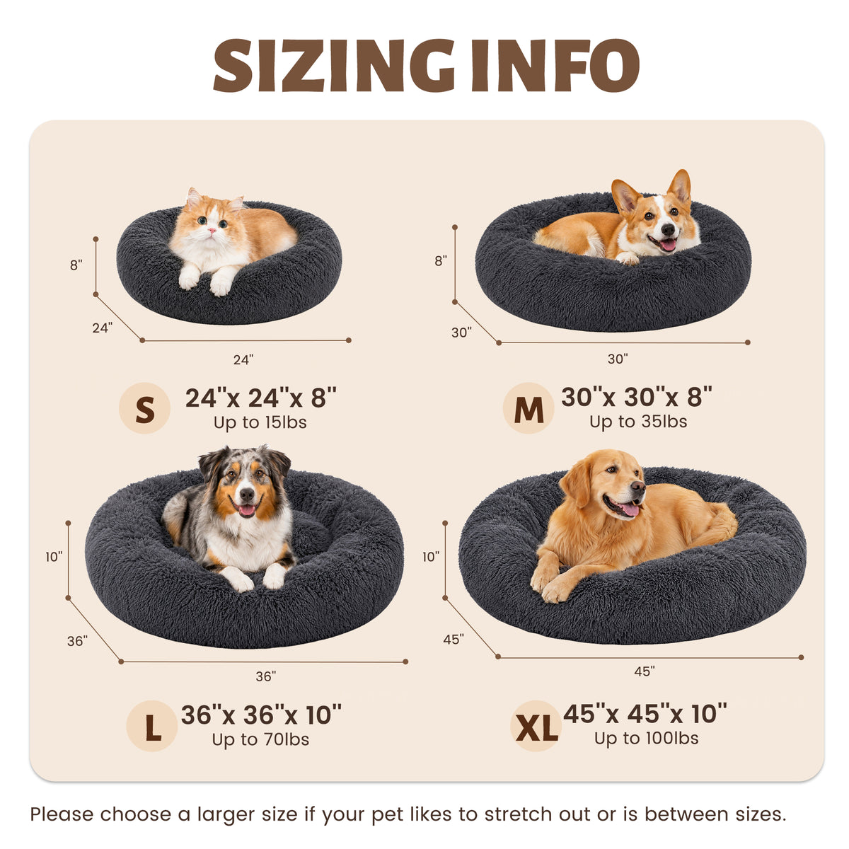 LFC PETS Calming Waterproof Donut Memory Foam Cuddler Bolster Dog & Cat Bed with Removable Washable Cover