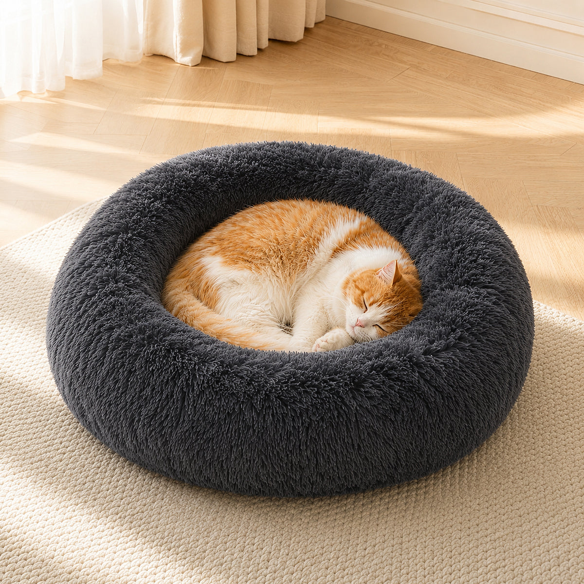 LFC PETS Calming Waterproof Donut Memory Foam Cuddler Bolster Dog & Cat Bed with Removable Washable Cover