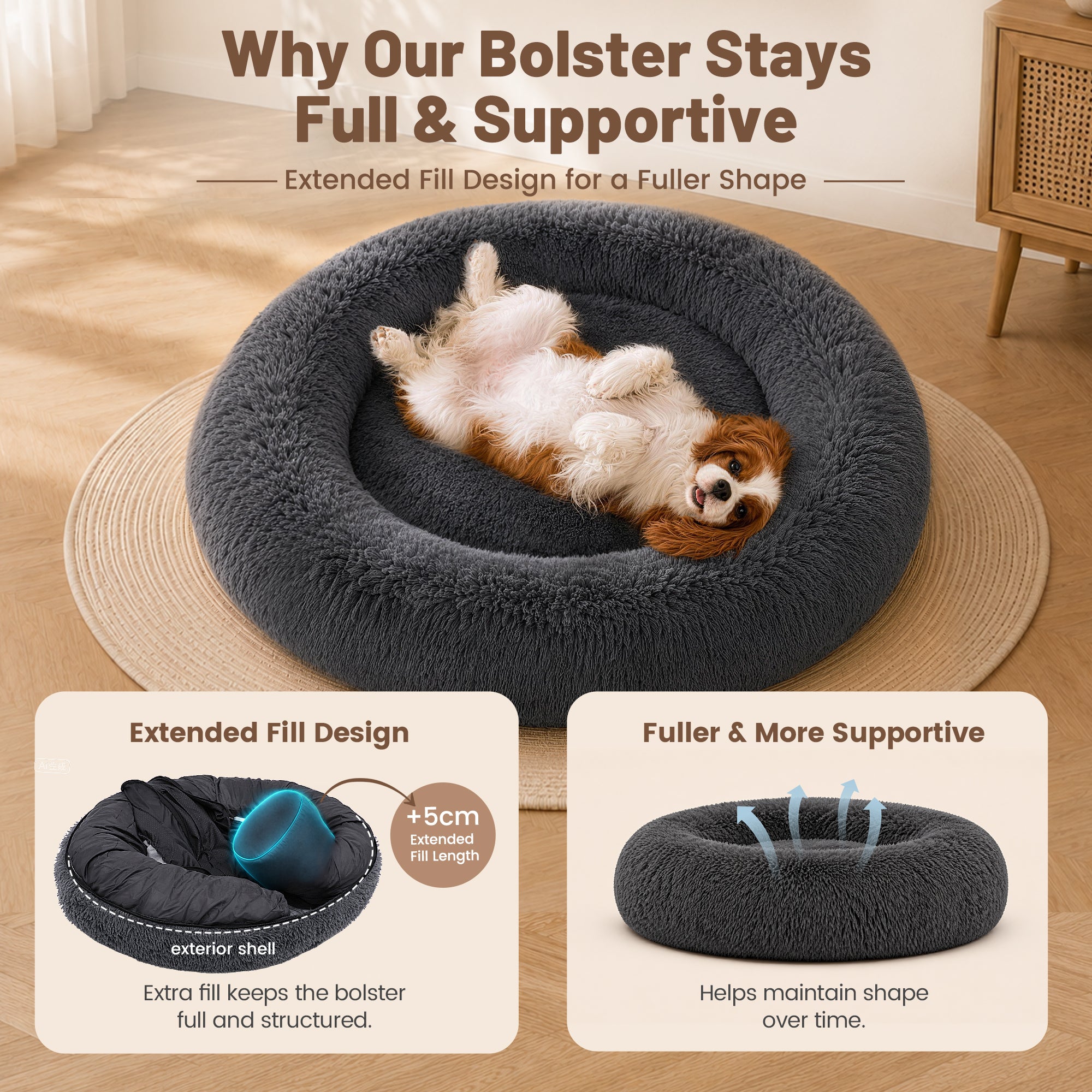 LFC PETS Calming Waterproof Donut Memory Foam Cuddler Bolster Dog & Cat Bed with Removable Washable Cover