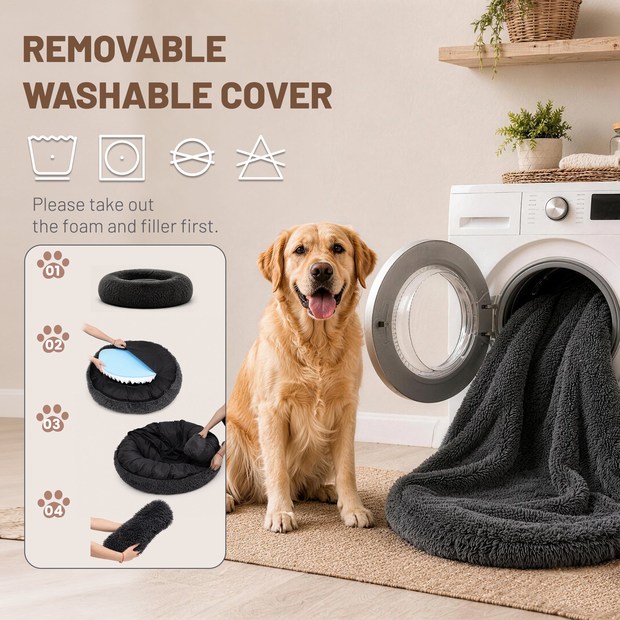 LFC PETS Calming Waterproof Donut Memory Foam Cuddler Bolster Dog & Cat Bed with Removable Washable Cover