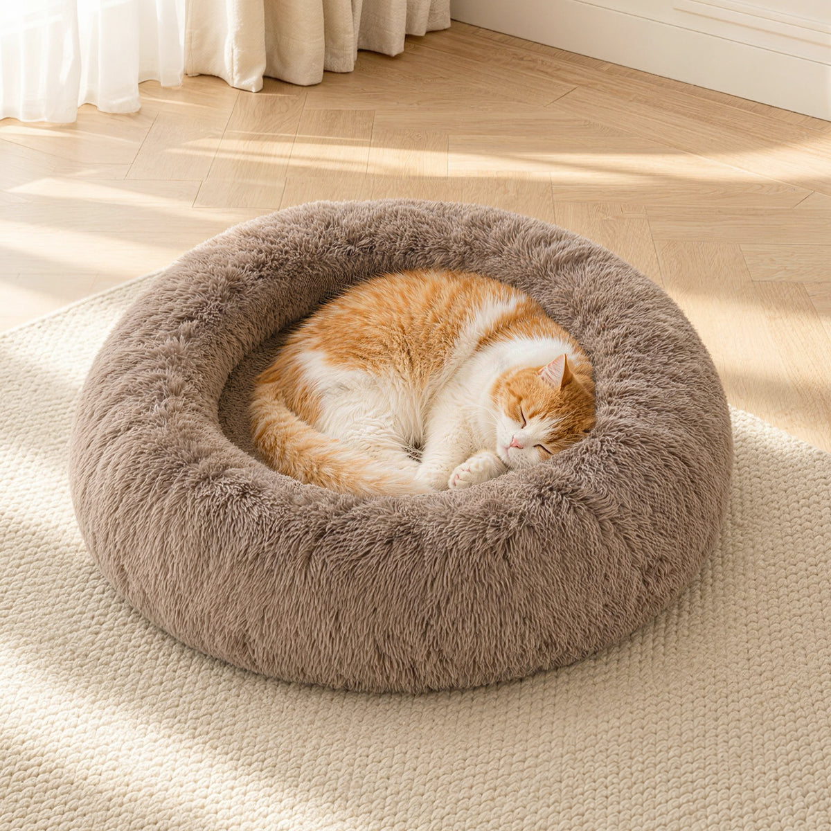 LFC PETS Calming Waterproof Donut Memory Foam Cuddler Bolster Dog & Cat Bed with Removable Washable Cover