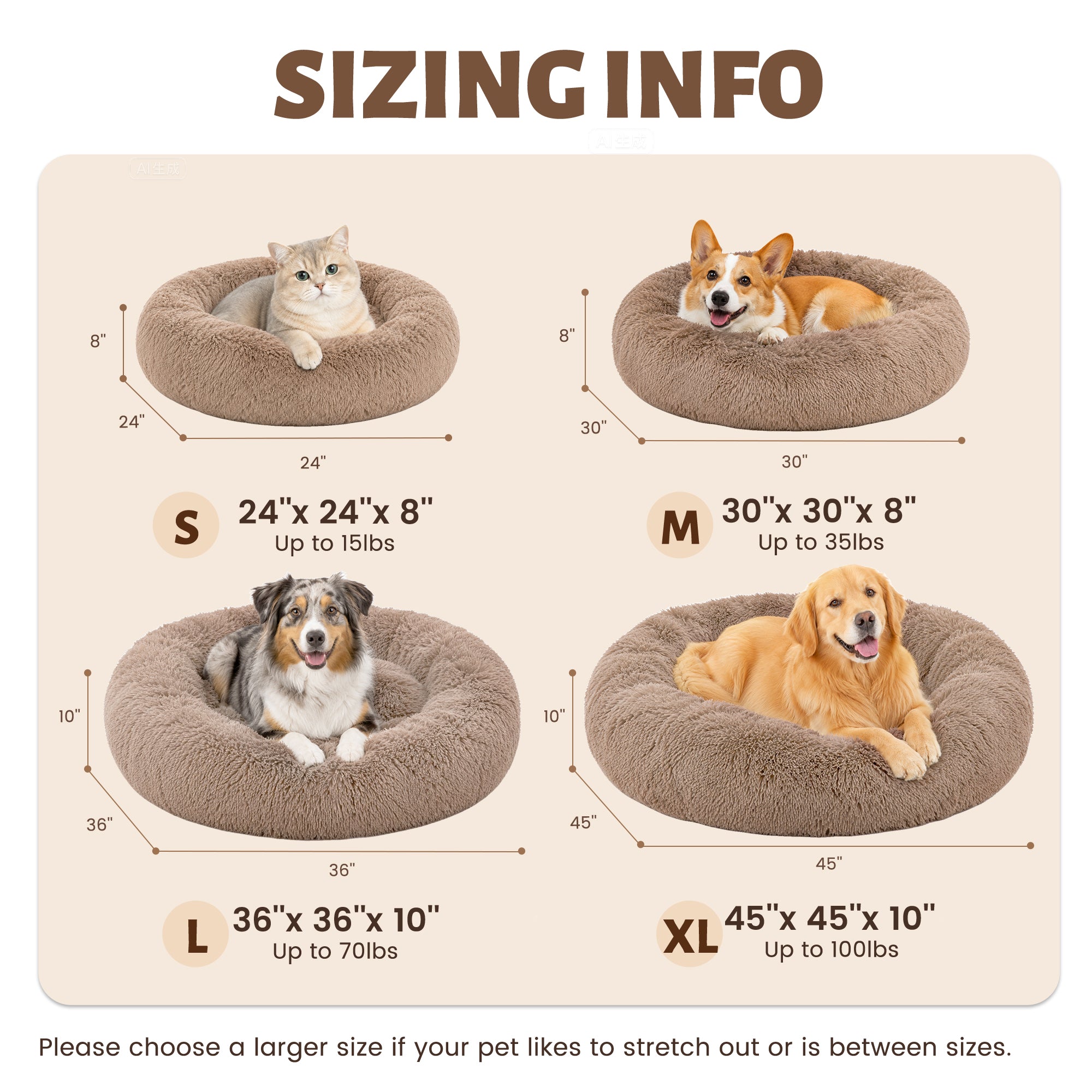 LFC PETS Calming Waterproof Donut Memory Foam Cuddler Bolster Dog & Cat Bed with Removable Washable Cover