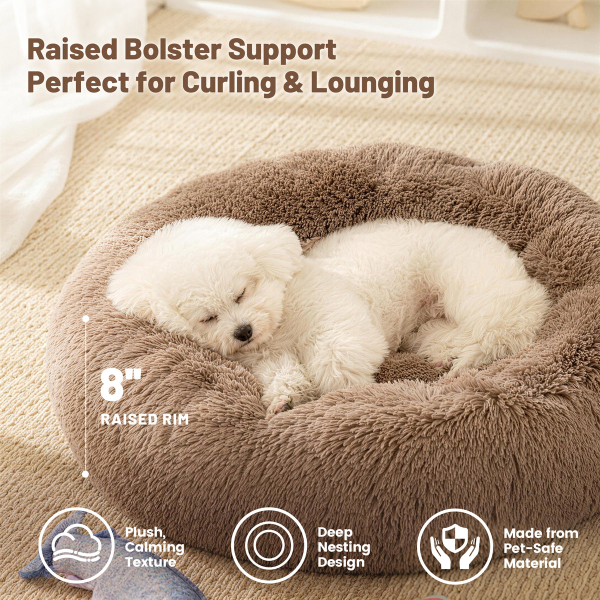 LFC PETS Calming Waterproof Donut Memory Foam Cuddler Bolster Dog & Cat Bed with Removable Washable Cover