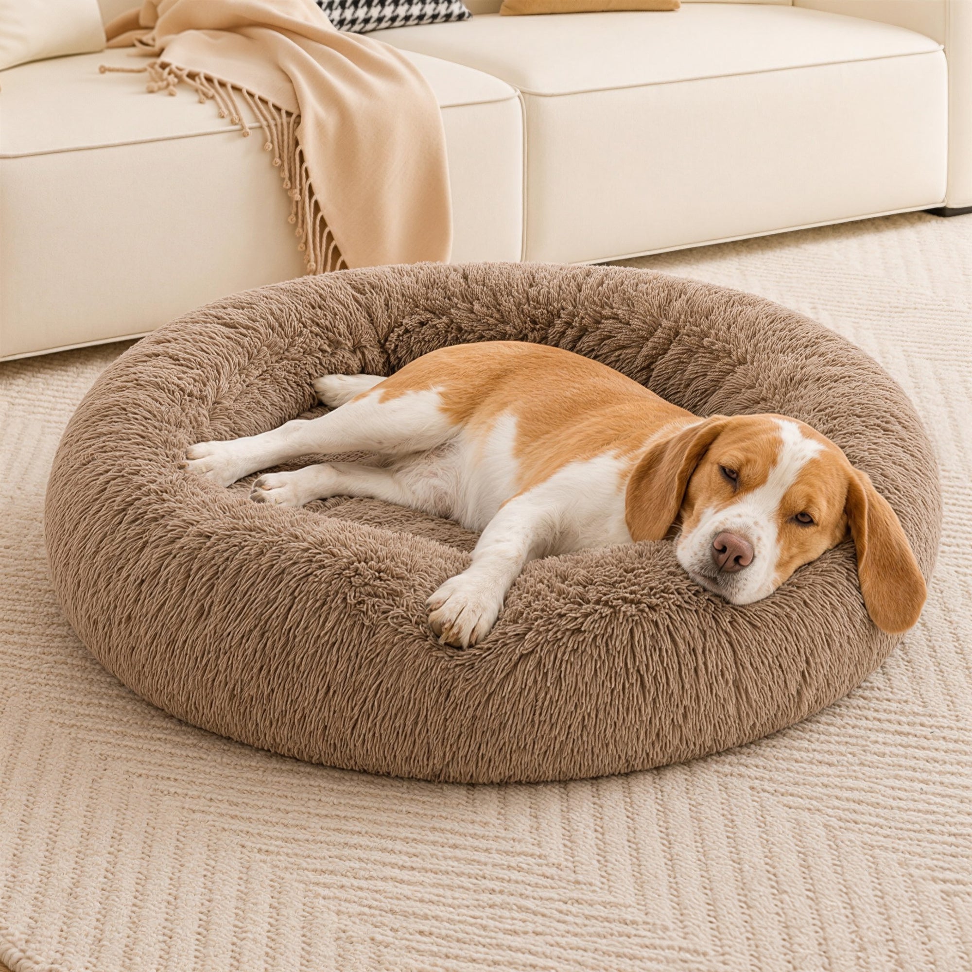 LFC PETS Calming Waterproof Donut Memory Foam Cuddler Bolster Dog & Cat Bed with Removable Washable Cover