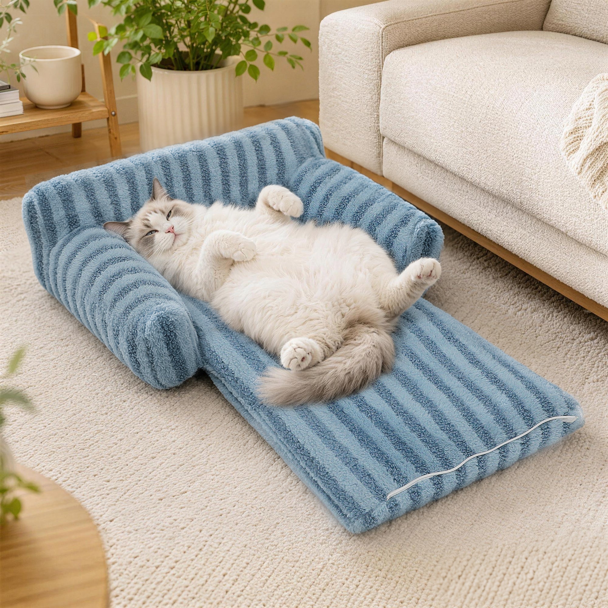 Foldable Plush Pet Sofa Bed for Dogs & Cats – Cozy Bolster, Washable Removable Cover