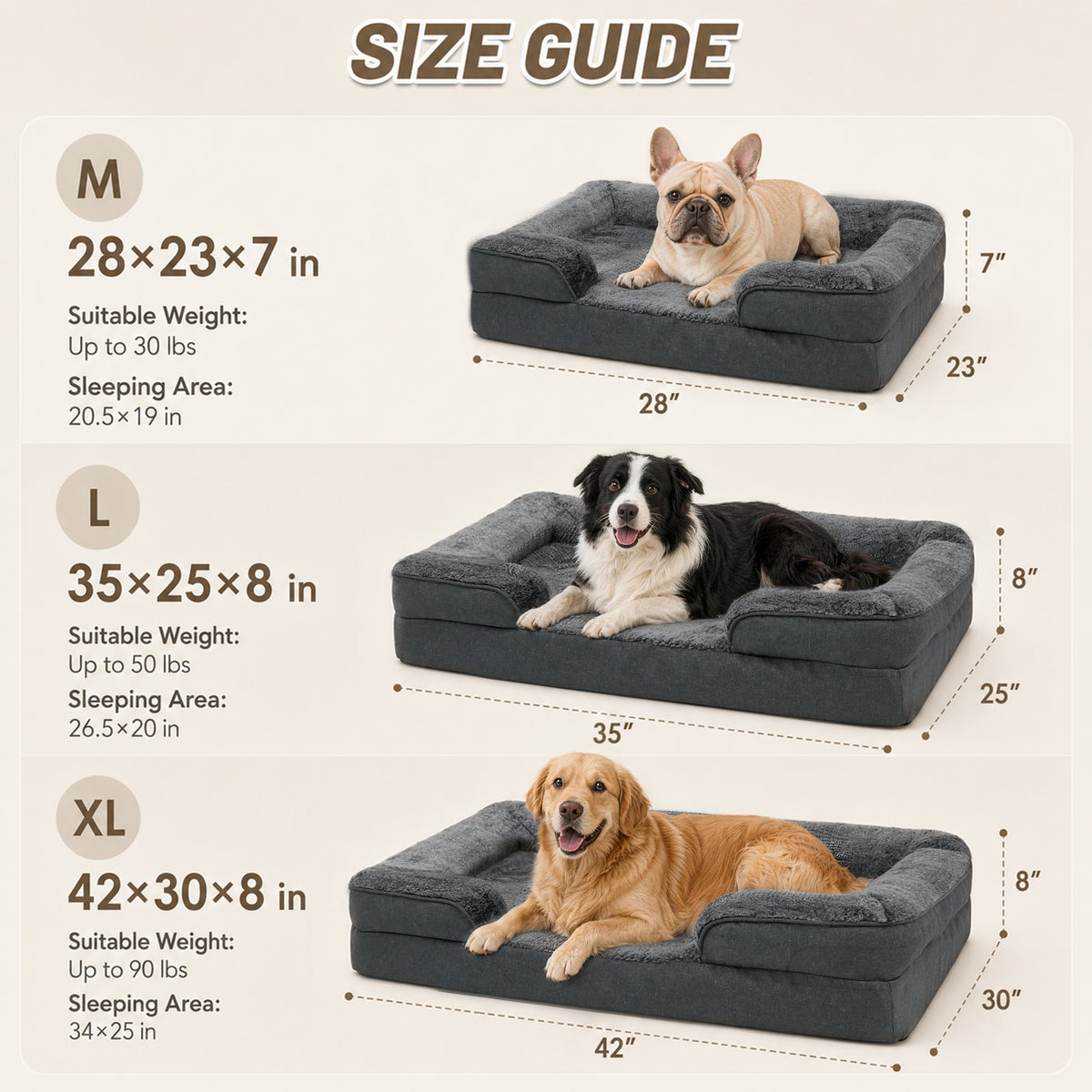 Cozy Orthopedic Sofa Dog Bed with High Back & Removable Washable Cover