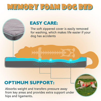 Plush Memory Foam Orthopedic Dog Beds with Removable Washable Cover & Waterproof Lining
